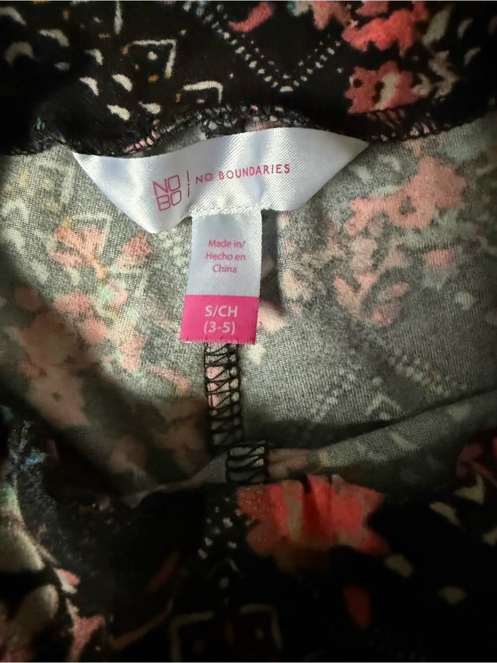 No Boundaries Black Floral Print Pants with Pink and Coral Accents - Picture 3 of 4